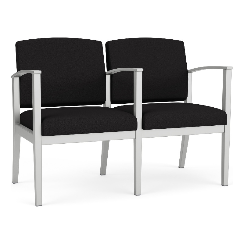 Amherst Steel Reception Waiting 2 Seat Tandem Seating / Silver Steel / Black