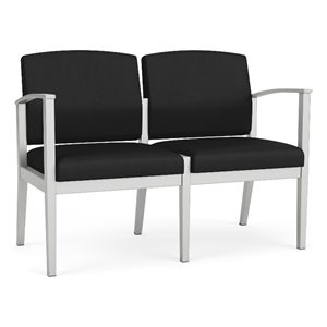 Amherst Steel Reception Waiting Room 2-Seat Chair / Silver Steel / Black