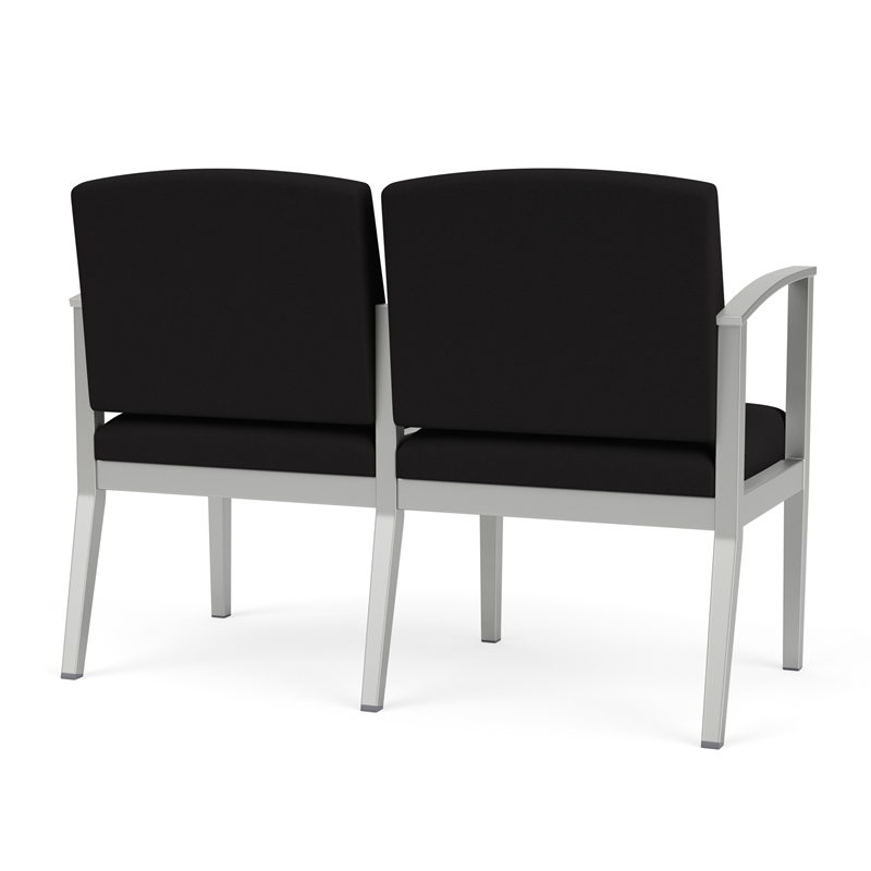 Amherst Steel Reception Waiting Room 2-Seat Chair / Silver Steel / Black