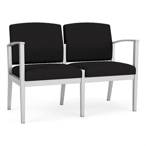 Amherst Steel Reception Waiting Room 2-Seat Chair / Silver Steel / Black