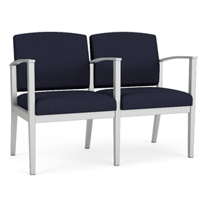 Amherst Steel Reception Waiting 2 Seat Tandem Seating / Silver Steel / Navy Blue