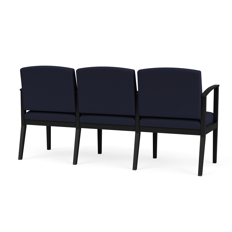 Amherst Steel Reception Waiting 3 Seat Tandem Seating / Black Steel / Navy Blue