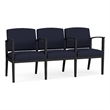 Amherst Steel Reception Waiting 3 Seat Tandem Seating / Black Steel / Navy Blue