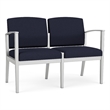 Amherst Steel Reception Waiting 2-Seat Chair / Silver Steel / Navy Blue