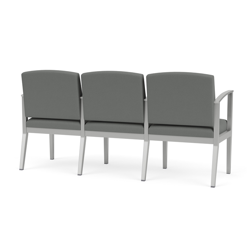 Amherst Steel Reception 3 Seat Tandem Seating / Silver Steel / Light Gray