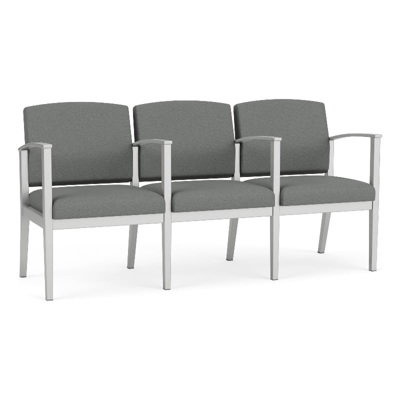 Amherst Steel Reception 3 Seat Tandem Seating / Silver Steel / Light Gray