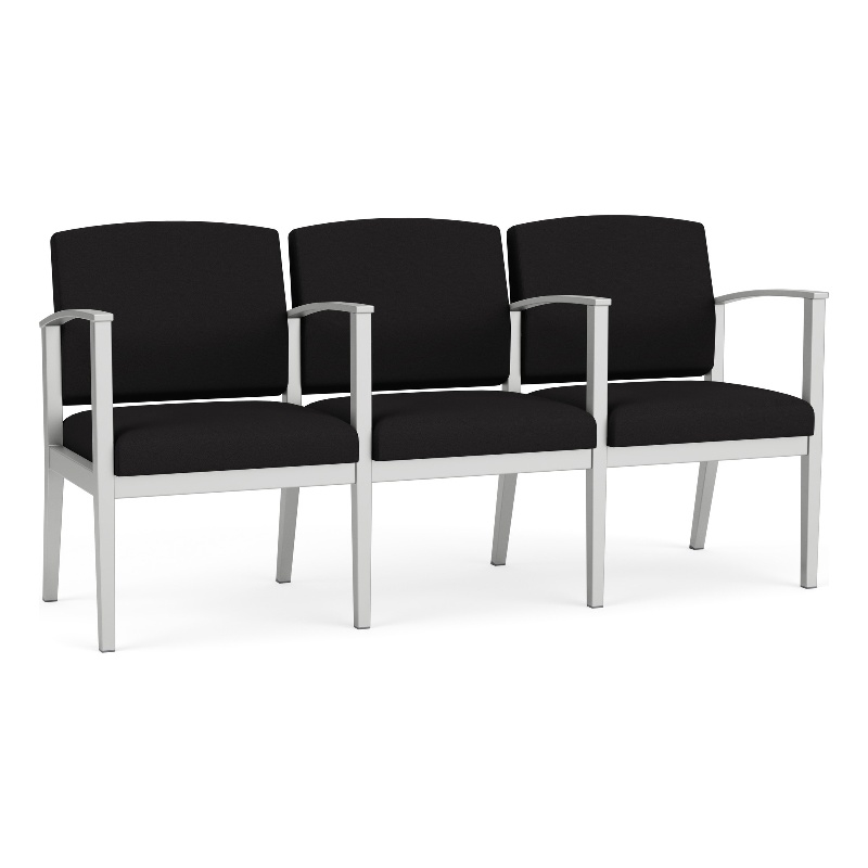 Amherst Steel Reception Waiting 3 Seat Tandem Seating / Silver Steel / Black
