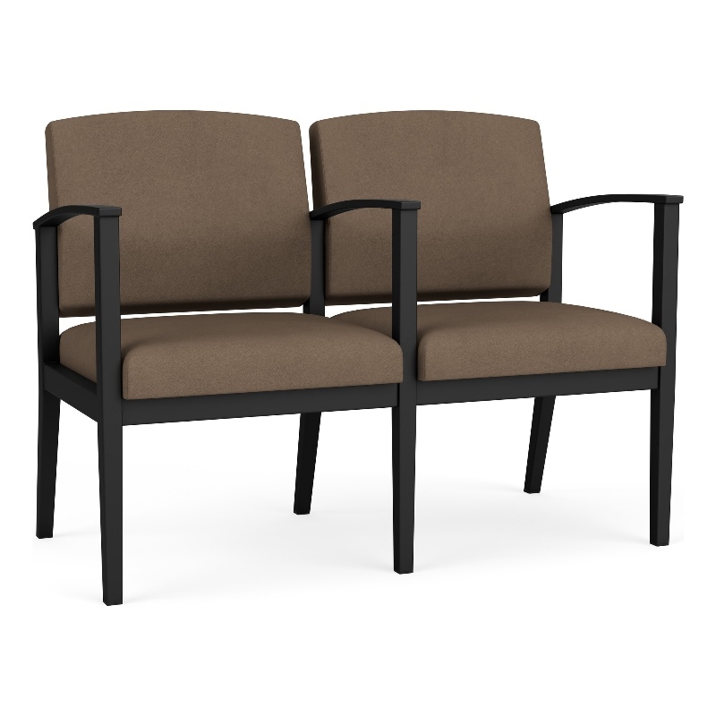 Amherst Steel Reception Waiting 2 Seat Tandem Seating / Black Steel / Brown