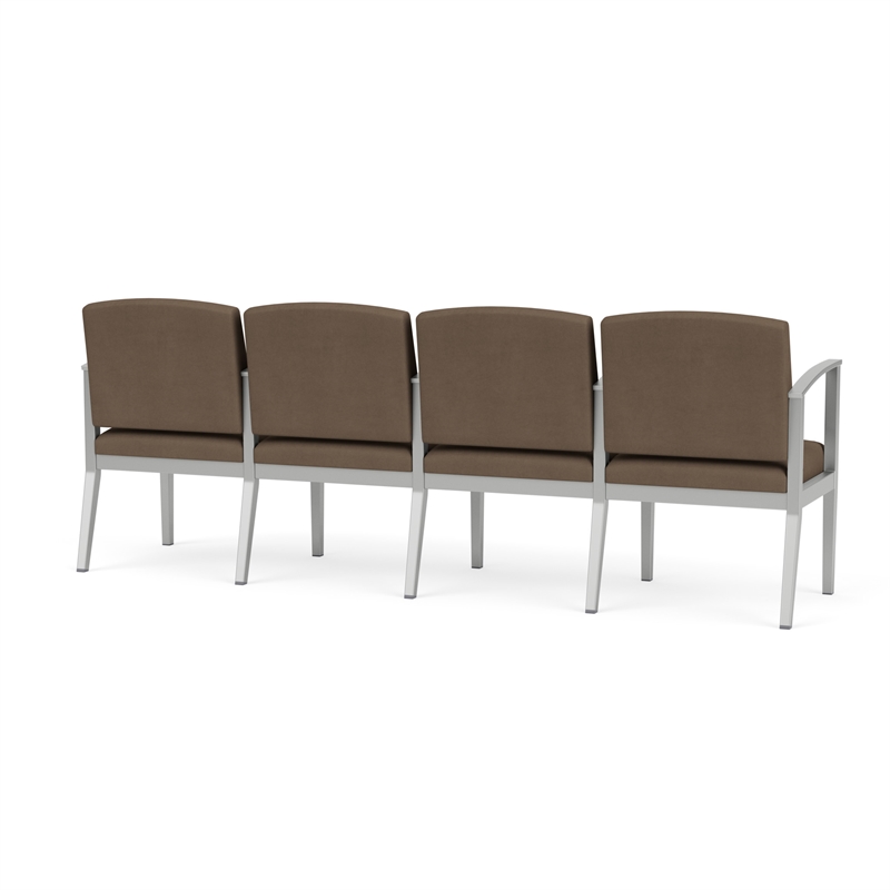 Amherst Steel Reception Waiting 4 Seat Tandem Seating / Silver Steel / Brown
