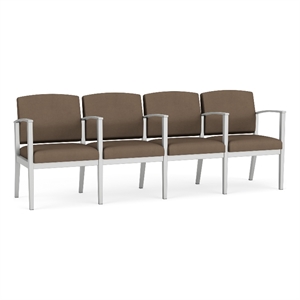 Amherst Steel Reception Waiting 4 Seat Tandem Seating / Silver Steel / Brown