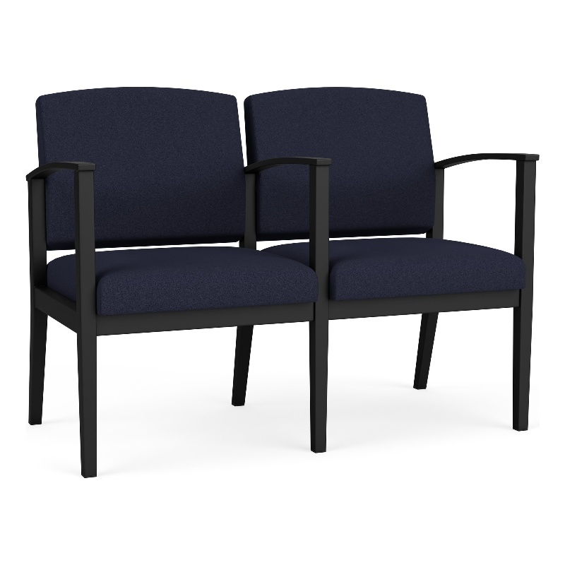 Amherst Steel Reception Waiting 2 Seat Tandem Seating / Black Steel / Navy Blue