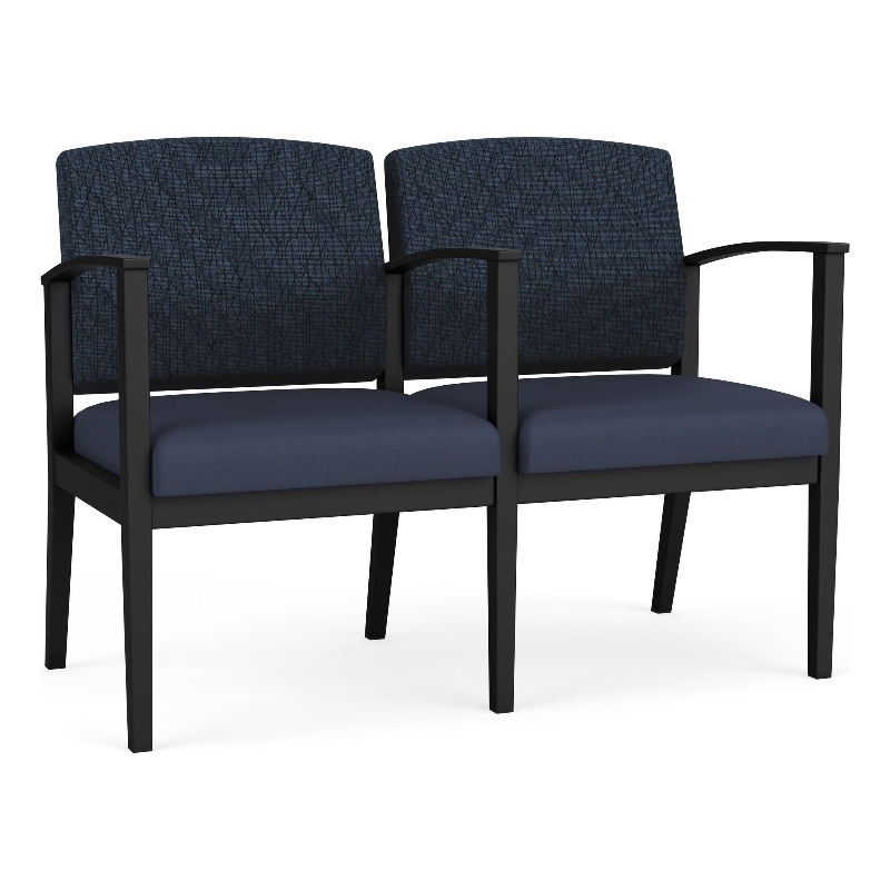 Amherst Steel Reception 2 Seat Tandem Seating / Black Steel / Blue / Blue