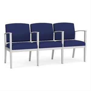 Amherst Steel Reception Waiting 3 Seat Tandem Seating / Silver Steel / Blue