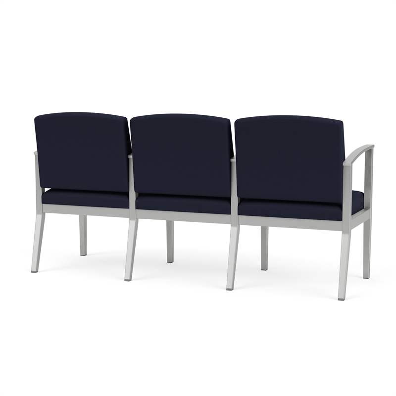 Amherst Steel Reception Waiting 3 Seat Tandem Seating / Silver Steel / Navy Blue