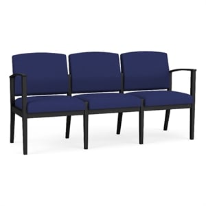 Amherst Steel Reception Waiting Room 3-Seat Chair / Black Steel / Blue