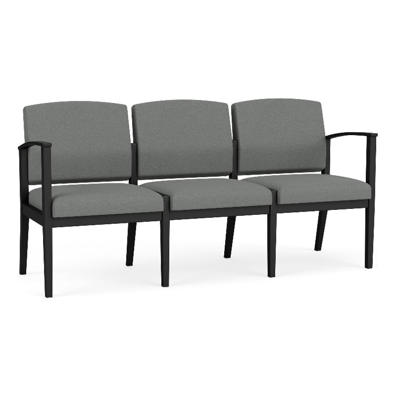 Amherst Steel Reception Waiting 3-Seat Chair / Black Steel / Light Gray