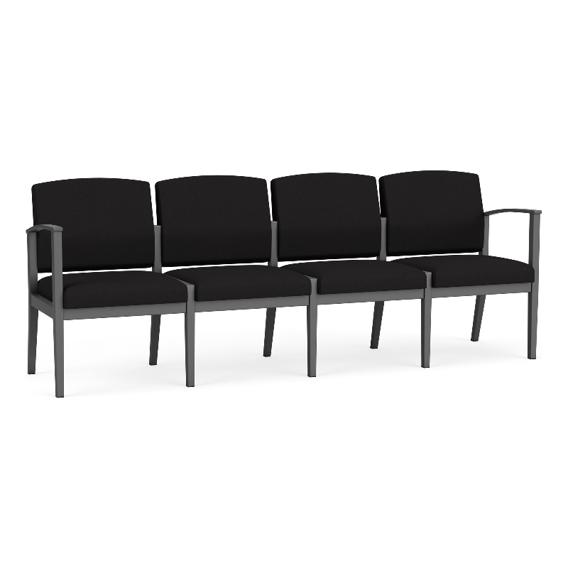 Amherst Steel Reception Waiting Room 4-Seat Chair / Charcoal Steel / Black