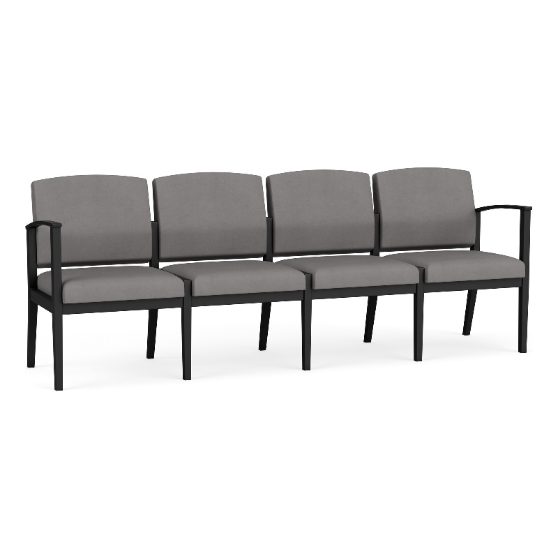 Amherst Steel Reception Waiting 4-Seat Chair / Black Steel / Light Gray