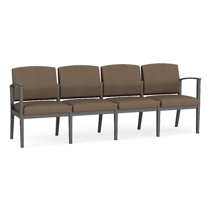 Amherst Steel Reception Waiting Room 4-Seat Chair / Charcoal Steel / Brown