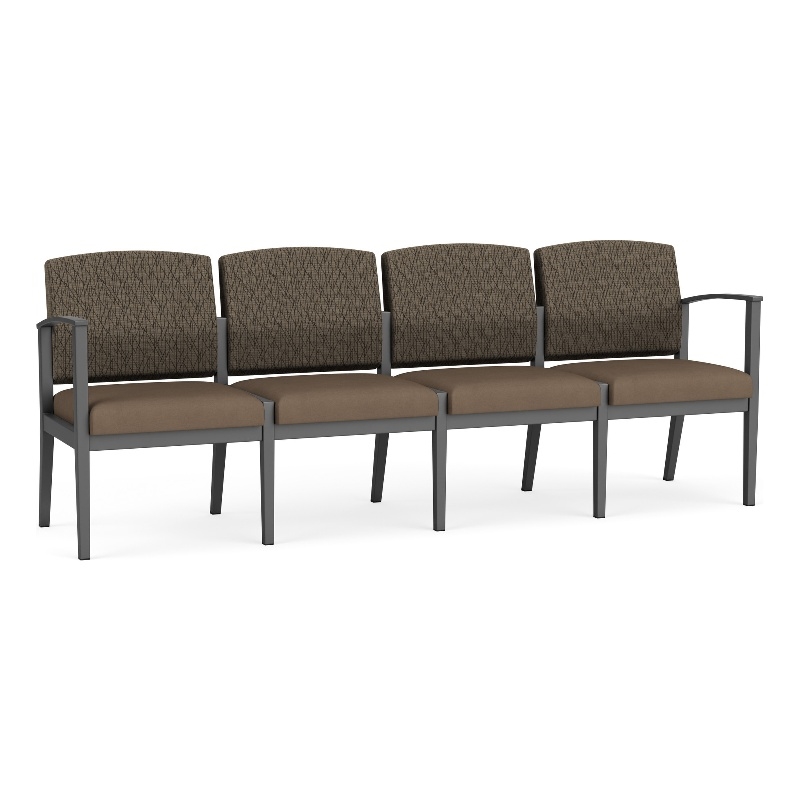 Amherst Steel Reception Waiting 4-Seat Chair / Charcoal Steel / Brown / Brown