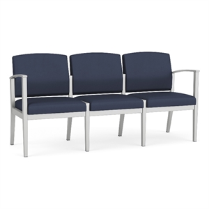 Amherst Steel Reception Waiting Room 3-Seat Chair / Silver Steel / Blue