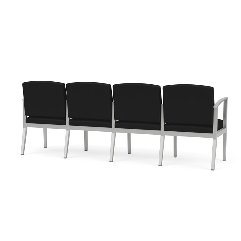 Amherst Steel Reception Waiting Room 4-Seat Chair / Silver Steel / Black
