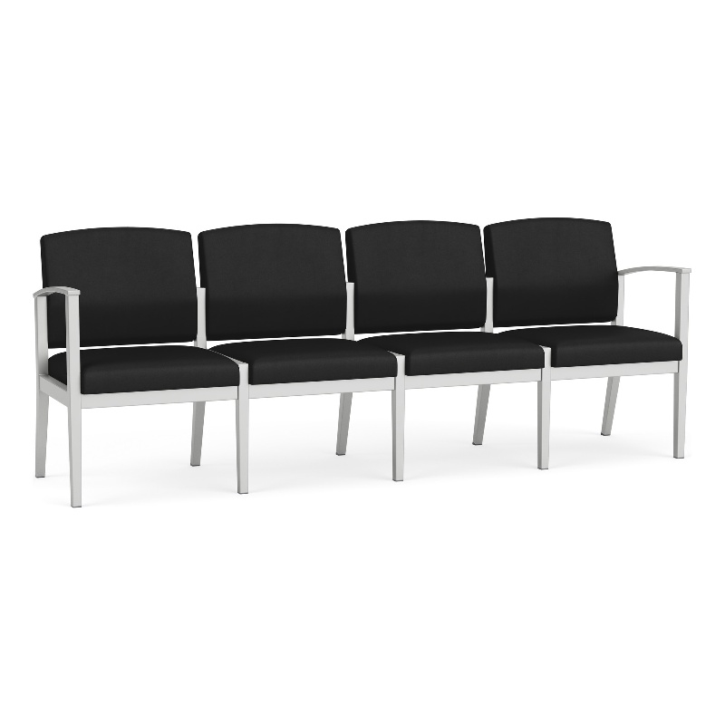 Amherst Steel Reception Waiting Room 4-Seat Chair / Silver Steel / Black