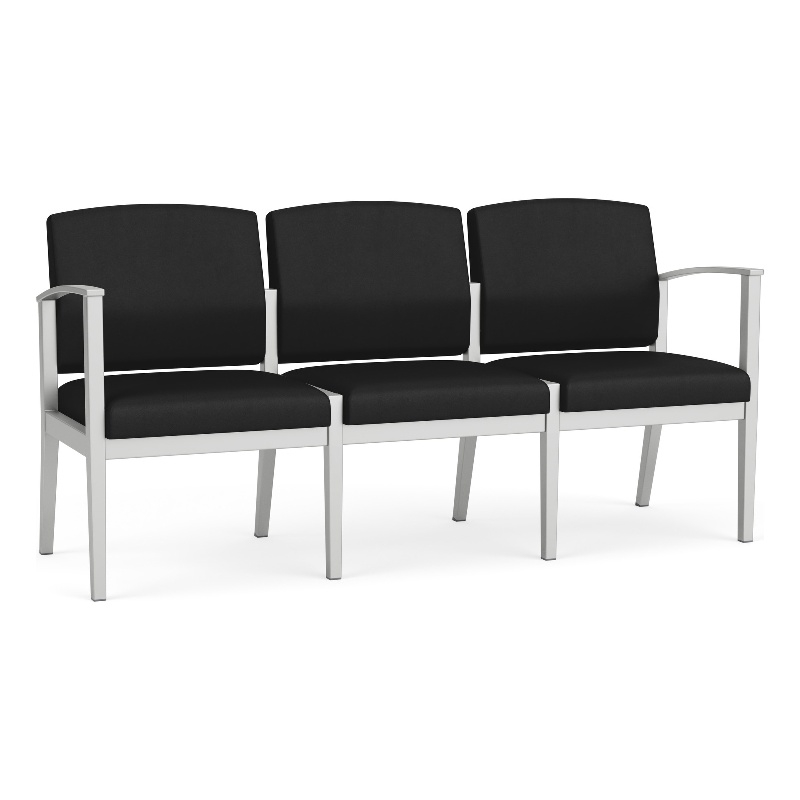 Amherst Steel Reception Waiting Room 3-Seat Chair / Silver Steel / Black