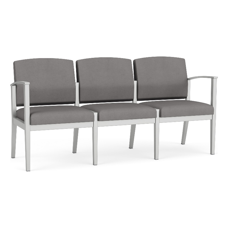 Amherst Steel Reception Waiting 3-Seat Chair / Silver Steel / Light Gray