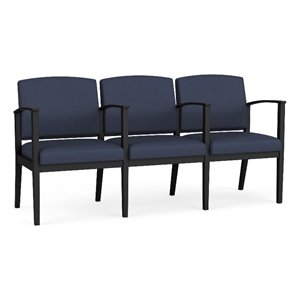 Amherst Steel Reception Waiting 3 Seat Tandem Seating / Black Steel / Blue