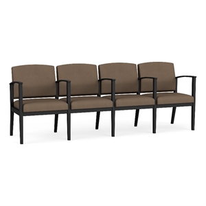 Amherst Steel Reception Waiting 4 Seat Tandem Seating / Black Steel / Brown