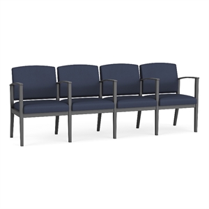 Amherst Steel Reception Waiting 4 Seat Tandem Seating / Charcoal Steel / Blue