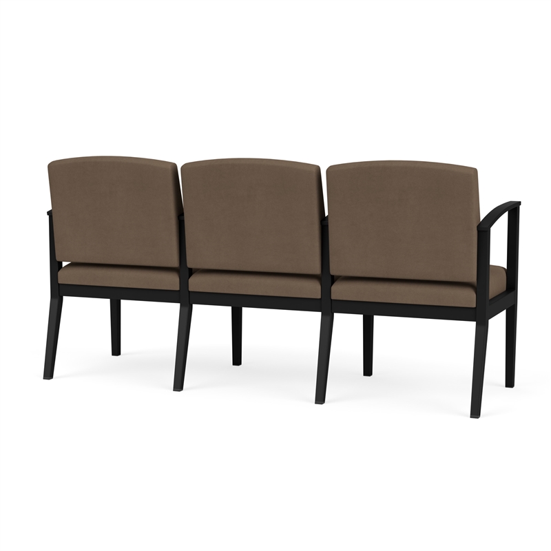 Amherst Steel Reception Waiting 3 Seat Tandem Seating / Black Steel / Brown