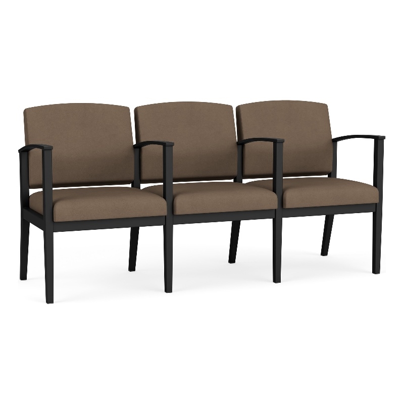 Amherst Steel Reception Waiting 3 Seat Tandem Seating / Black Steel / Brown