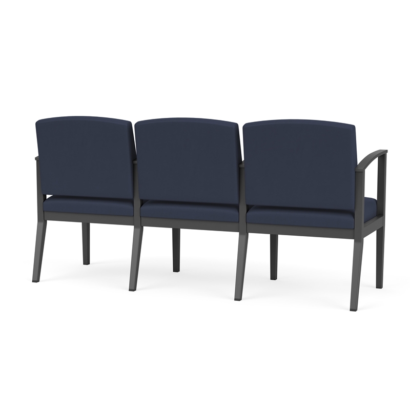 Amherst Steel Reception Waiting 3 Seat Tandem Seating / Charcoal Steel / Blue