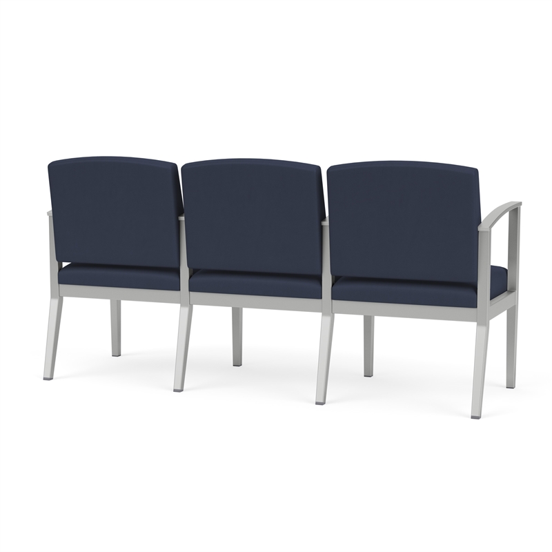 Amherst Steel Reception Waiting 3 Seat Tandem Seating / Silver Steel / Blue