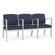 Amherst Steel Reception Waiting 3 Seat Tandem Seating / Silver Steel / Blue
