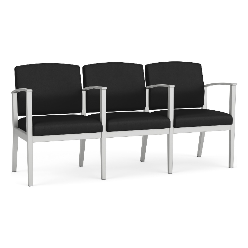 Amherst Steel Reception Waiting 3 Seat Tandem Seating / Silver Steel / Black
