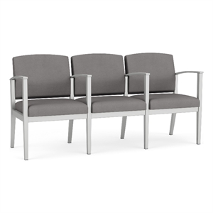 Amherst Steel Reception 3 Seat Tandem Seating / Silver Steel / Light Gray