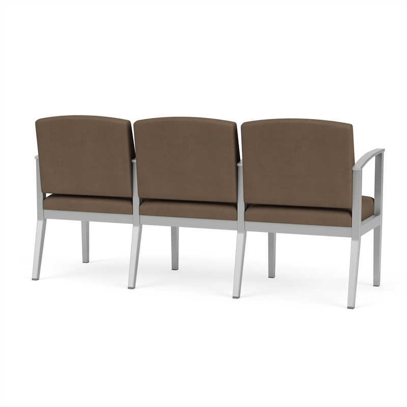 Amherst Steel Reception Waiting 3 Seat Tandem Seating / Silver Steel / Brown
