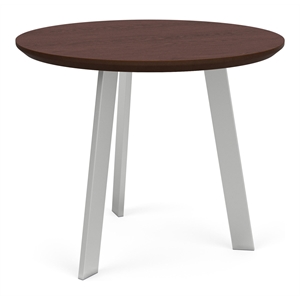 Waterfall Reception Waiting 24&quot Round Top Wood End Table / Silver Steel / Walnut