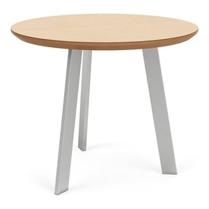 Waterfall Reception 24&quot Round Top Wood End Table / Silver Steel / Natural