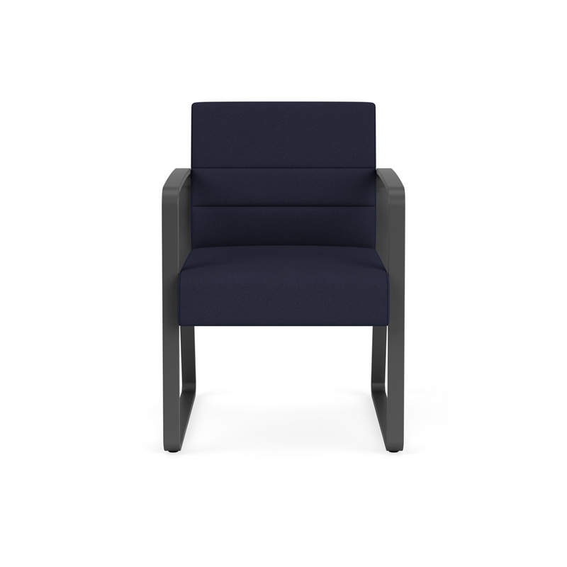 Waterfall Reception Waiting Sled Base Guest Chair / Charcoal Steel / Navy Blue