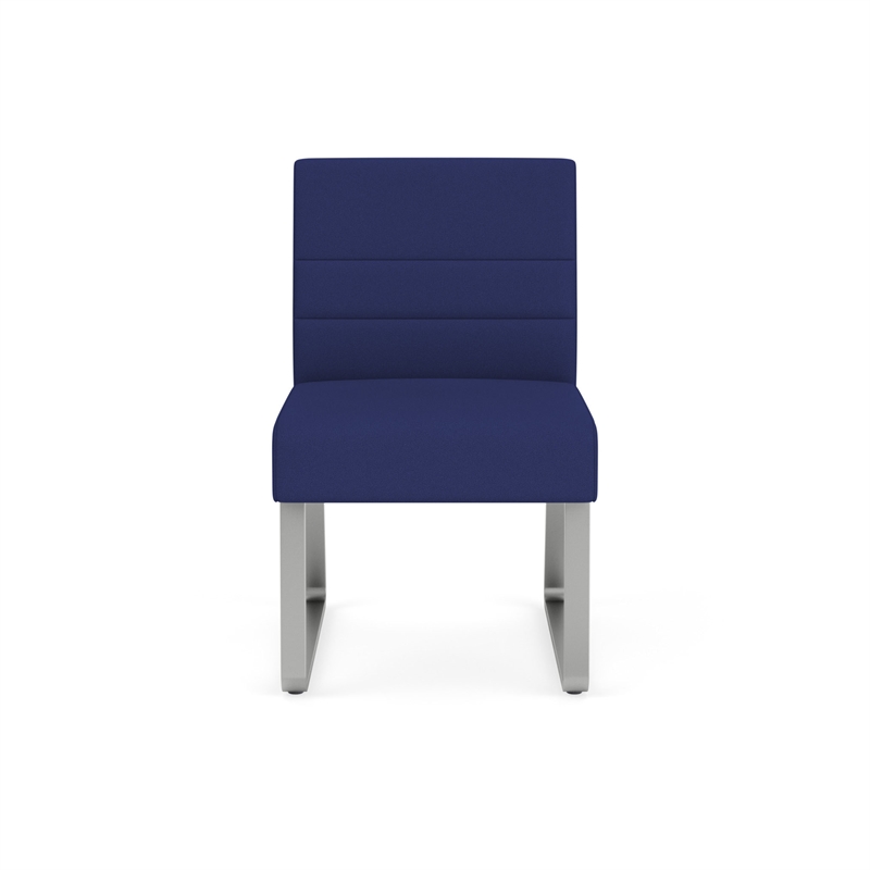 Waterfall Reception Waiting Sled Base Armless Guest Chair / Silver Steel / Blue