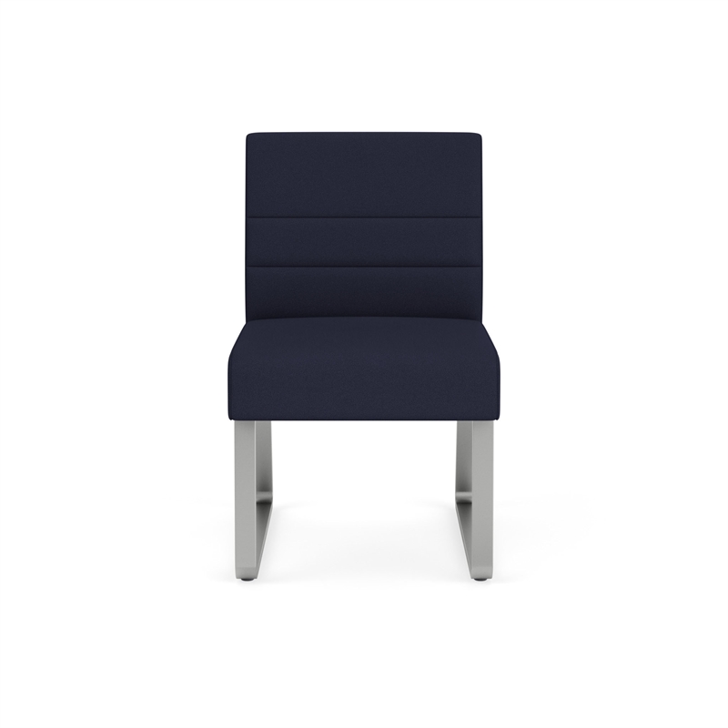 Waterfall Reception Sled Base Armless Guest Chair / Silver Steel / Navy Blue