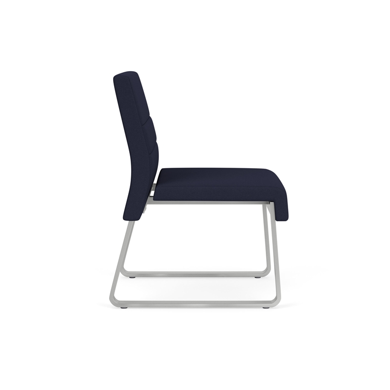 Waterfall Reception Sled Base Armless Guest Chair / Silver Steel / Navy Blue