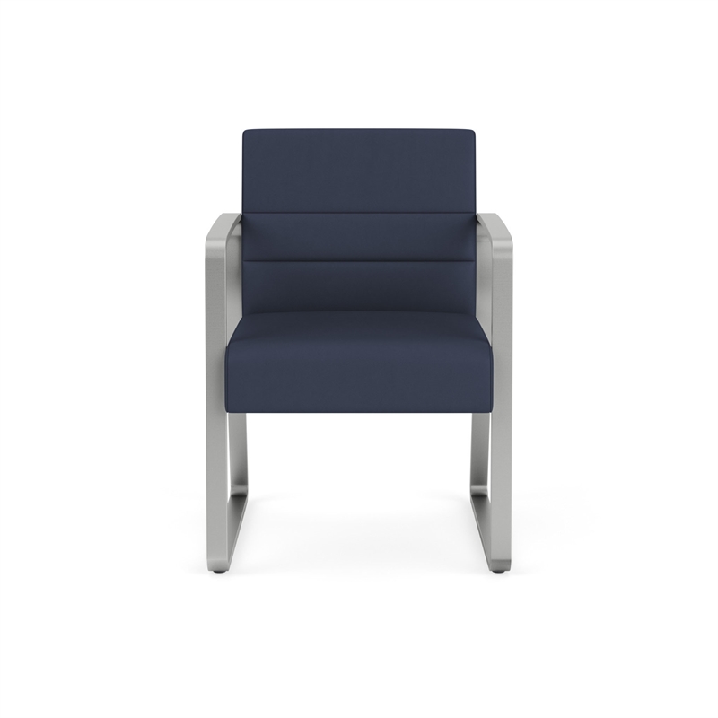 Waterfall Reception Waiting Sled Base Guest Chair / Silver Steel / Blue