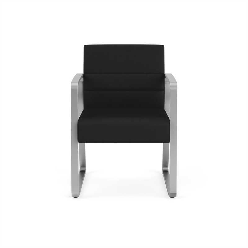 Waterfall Reception Waiting Sled Base Guest Chair / Silver Steel / Black