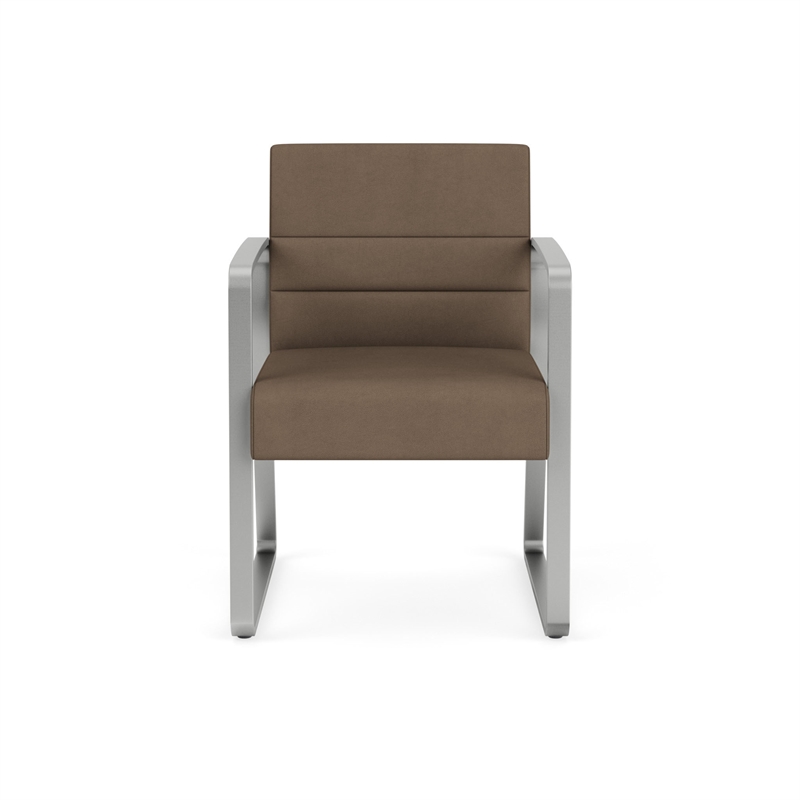 Waterfall Reception Waiting Sled Base Guest Chair / Silver Steel / Brown