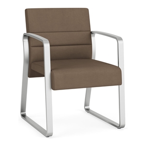 Waterfall Reception Waiting Sled Base Guest Chair / Silver Steel / Brown